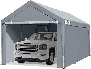 ADVANCE OUTDOOR 12x20 ft Heavy Duty Carport Garage Shelter, Adjustable Height (6.5-11ft) Waterproof Canopy with Removable Sidewalls for Cars, RV, Boat, Truck, Party - Gray