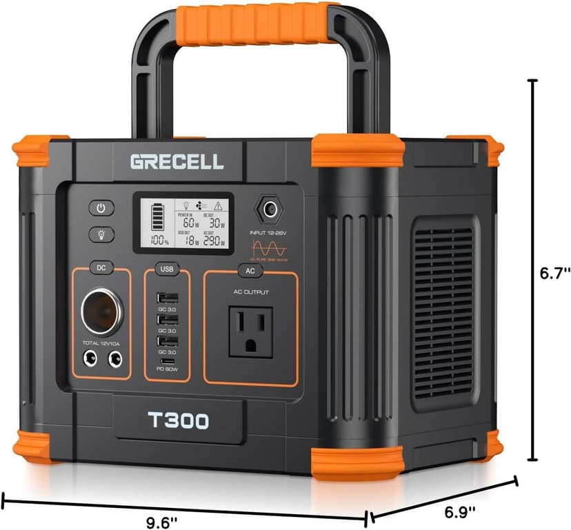 Portable Power Station 300W (Peak 600W), GRECELL 288Wh Solar Generator with 60W USB-C PD Output, 110V Pure Sine Wave AC Outlet Backup Lithium Battery for Outdoors Camping Travel Hunting Home Blackout