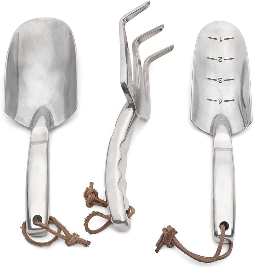 Kings County Tools Trowel, Shovel and Garden Fork Set | Polished Cast-Aluminum | Soil Cultivation Kit | Great for All Ground Conditions | Smooth Handle with Thumb Recess