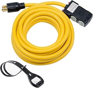 25Ft Generator Cord with Surge Protector Breaker,Heavy Duty Generator Locking Cord,NEMA L14-30P/Four 5-20R,4 Prong 10 Gauge Flexible Cable,Power Extension Cord, 30Amp 7500 Watts
