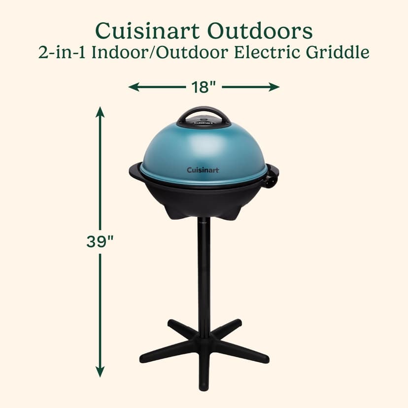 Cuisinart Indoor/Outdoor Electric Griddle, 2-in-1 Portable BBQ with Flat Top Non-Stick Cooking Surface, Adjustable Heat, Stand/Tabletop Options for Cookouts, Barbecues & Small Spaces, No Tools Needed