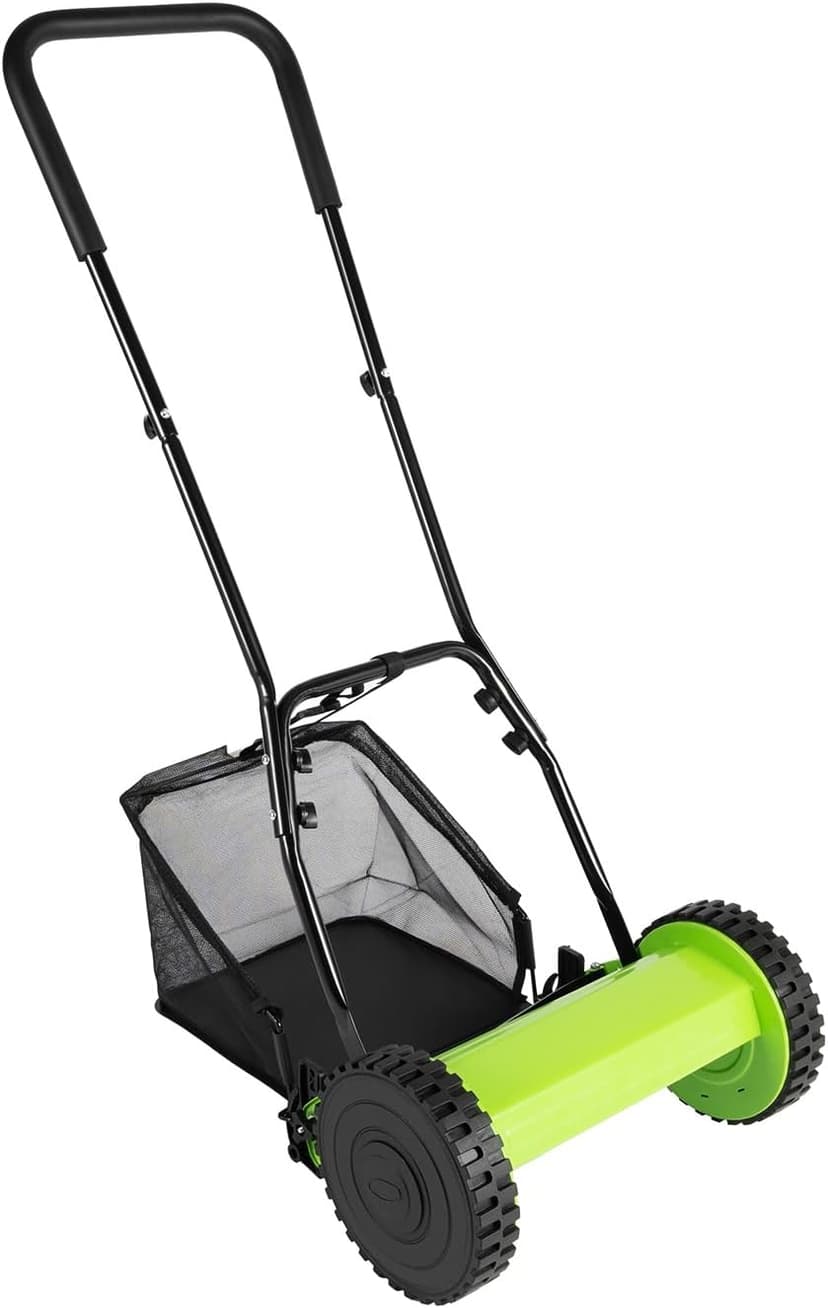 12-Inch Lawn Reel Mower, 5-Blade Push Reel Mower Manual Adjustable Cutting Height with 6 Gallons Grass Catcher Easy to Use for a Green Healthy Lawn