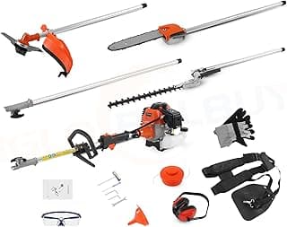Iglobalbuy 52cc 2-Stroke 5 in 1 Garden Hedge Trimmer Combo, Gas Powered Long Reach Pole Saw Grass String Trimmer Brush Tree Cutter Pruner Weed Eater Multi Functional Garden Trimming Tools