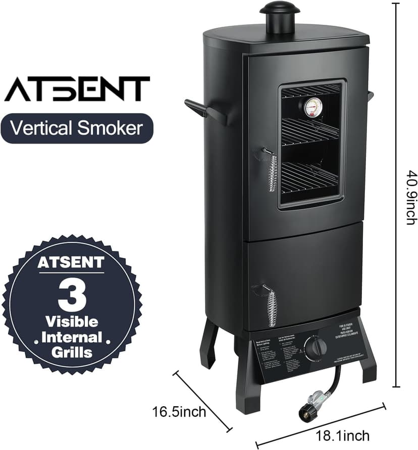 Propane Smoker, Vertical Smoker with Three Removable Shelves,Outdoor Grills & Smokers with Thermometer for BBQ, Backyard,Black…