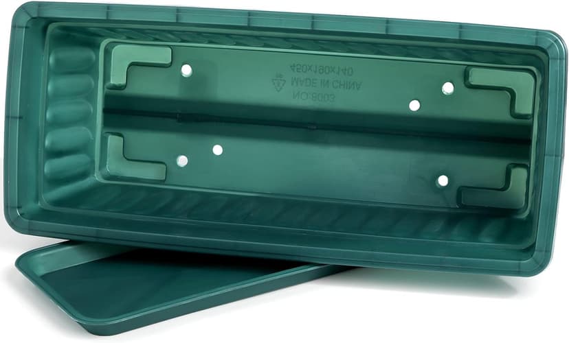 Fasmov 7 Pack 17 Inches Flower Window Box Plastic Vegetable Planters with Trays Vegetables Growing Container Garden Flower Plant Pot with 7 Pcs Plant Labels for Balcony, Patio, Garden, Green