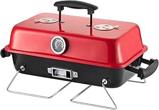 Portable Charcoal Grill, Tabletop Outdoor Barbecue Smoker, Small BBQ Grill for Outdoor Cooking Backyard Camping Picnics Beach by DNKMOR RED