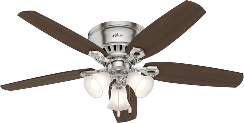 Hunter Fan Company, 53328, 52 inch Builder Brushed Nickel Low Profile Ceiling Fan with LED Light Kit and Pull Chain