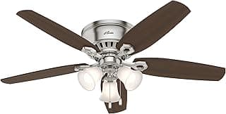 Hunter Fan Company, 53328, 52 inch Builder Brushed Nickel Low Profile Ceiling Fan with LED Light Kit and Pull Chain