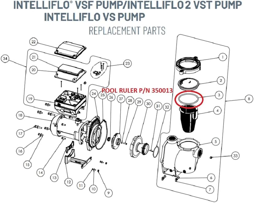 350013 Pentair Pump Lid O-Ring 2 Pack + Lubricant - IntelliFlo, WhisperFlo, more