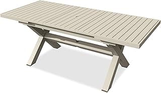 TWT Aluminum Outdoor Dining Table for 8, 62.8" - 82.5" Extendable Patio Dining Table with Umbrella Hole on Top with X-Shaped Frame Easy to Assemble for Backyard Garden Yard Porch Deck, Milk Coffee