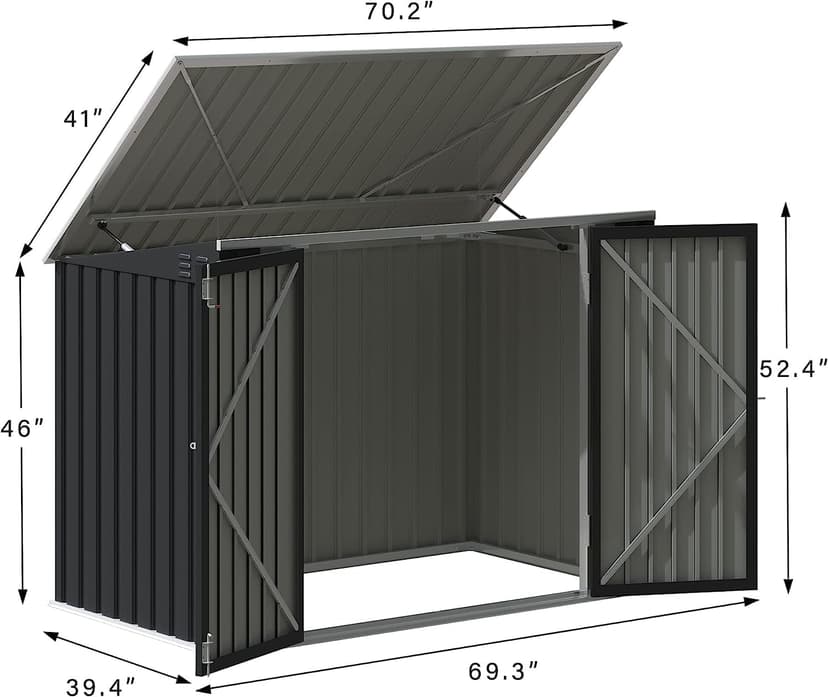 Devoko Outdoor Storage Shed 5.8 x 3.3 FT Metal Trash Shed Waterproof Outside Storage with Lid Chain Hydraulic Gas Rod for Trash Can Weeding Tools