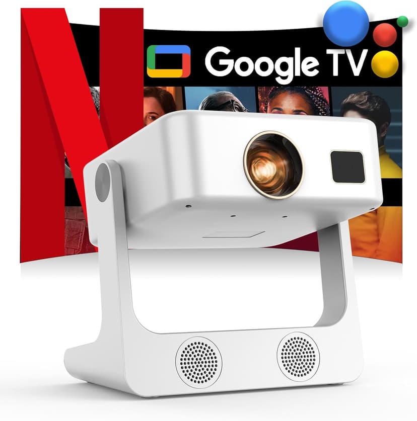 Outdoor-Projector-4K [1200 ANSI/Google TV/Voice Control] Smart Projector with WiFi 6 and Bluetooth, 10,000+ Apps, AI Focus Portable Proyector with Netflix, Sovbio 1080P Audio Movie Home [180° Stand]