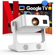 Outdoor-Projector-4K [1200 ANSI/Google TV/Voice Control] Smart Projector with WiFi 6 and Bluetooth, 10,000+ Apps, AI Focus Portable Proyector with Netflix, Sovbio 1080P Audio Movie Home [180° Stand]
