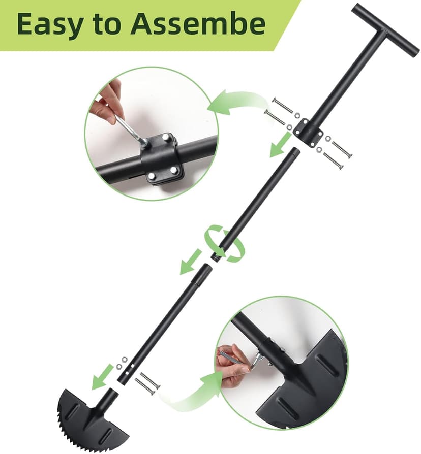 Half Moon Edger Lawn Tool - Heavy Duty Saw Tooth Manual Edgers with Sharp Blade & Wide Footplate, 38"-49" Adjustable T-Grip Handle for Landscaping, Sidewalks, Yard,Grass,Flower Bed & Garden Edging