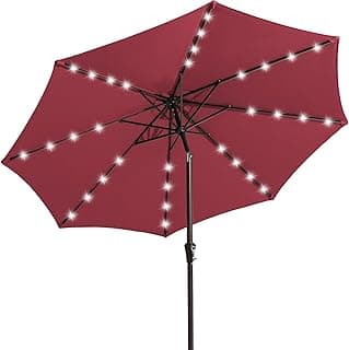 JEAREY Upgrade 9FT LED Lighted Patio Umbrella, Solar Outdoor Umbrella, Tilt Table Umbrella for Pool, Deck & Yard(Burgandy)