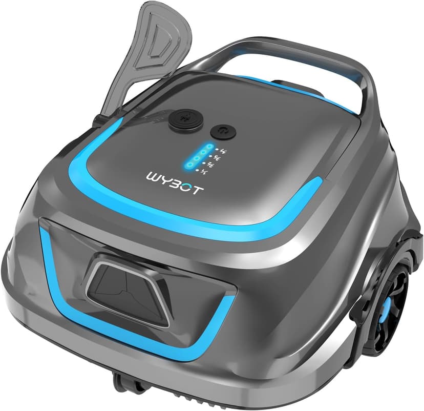 WYBOT A1 Cordless Robotic Pool Cleaner, Automatic Pool Vacuum with 120 Mins, Double Filters, LED Indicator, Fast Charging, Ideal for Above Ground & In-ground Flat Pools - Blue & Grey