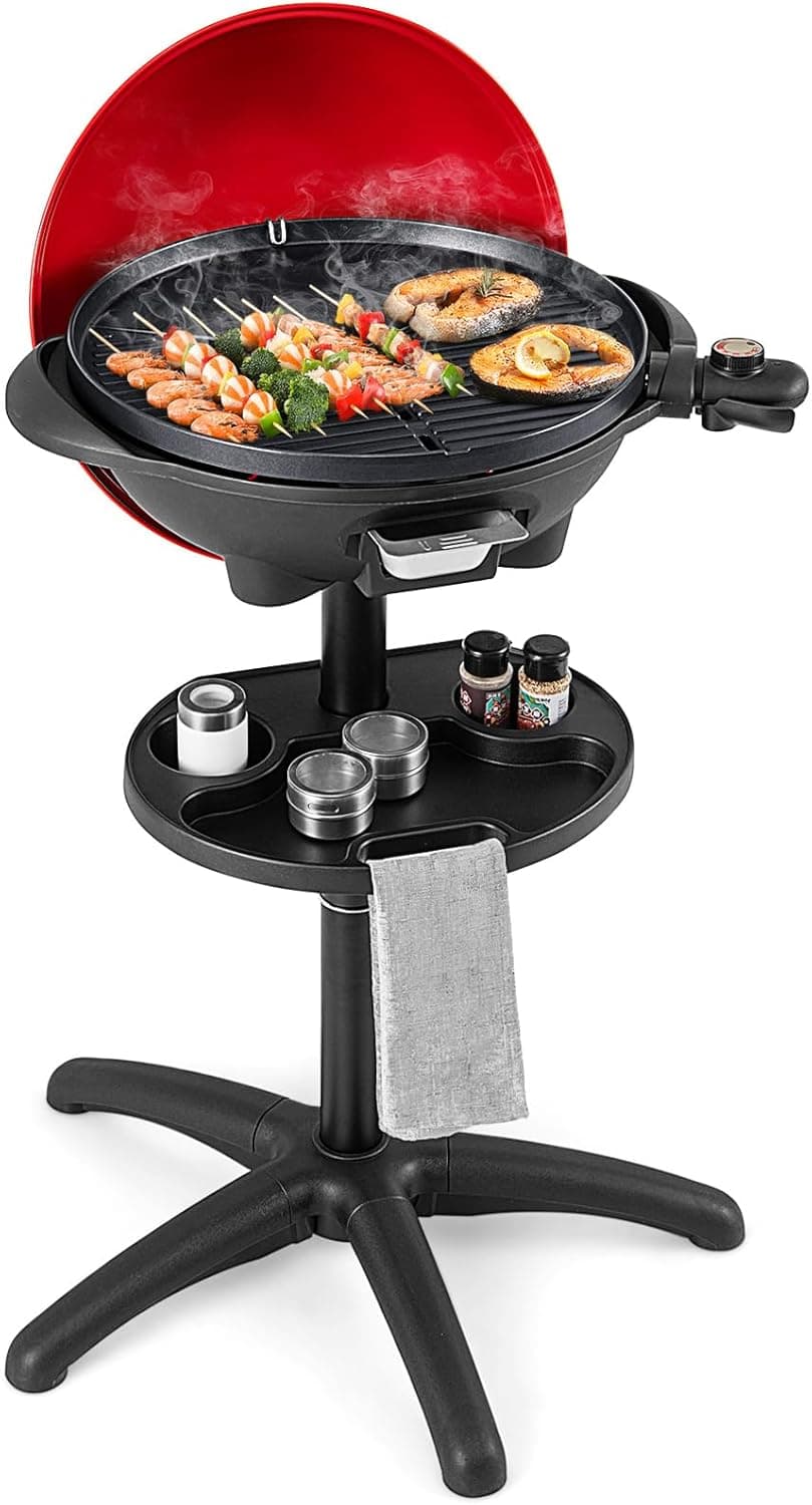 Giantex Electric Grill Indoor Outdoor, Non-stick Grill Griddle Plate, 3 Cooking Zones, Temperature Control, Drip Tray, 1350W 200sq.in BBQ Grill for Balcony Apartments Backyard Party Camping (Red)