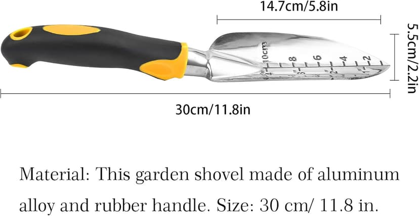 Transplanter Trowel Garden Shovel Hand Trowel Cast-Aluminum Heavy Duty Gardening Tool Depth Marker Measurement Trowel with Ergo Handle for Digging and Planting Engraved Depth Guide (Yellow)