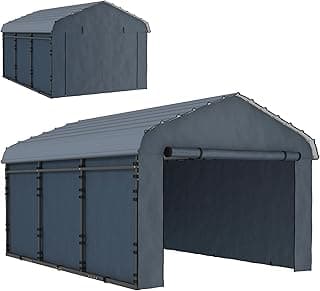Outsunny 10' x 15' Heavy Duty Metal Carport, Waterproof Garage Car Canopy Shelter with Galvanized Metal Roof and Removable Sidewalls for Cars, Boats, Tractors, Dark Gray