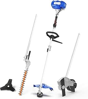 26cc Weed Wacker Gas Powered, 4 in 1 String Trimmer, Wheeled Edger, Hedge Trimmer and Brush Cutter Blade, Multi Yard Care Tools, Rubber Handle & Shoulder Strap Included