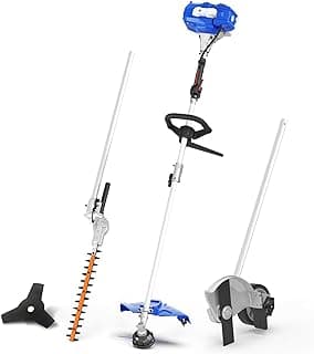 26cc Weed Wacker Gas Powered, 4 in 1 String Trimmer, Wheeled Edger, Hedge Trimmer and Brush Cutter Blade, Multi Yard Care Tools, Rubber Handle & Shoulder Strap Included