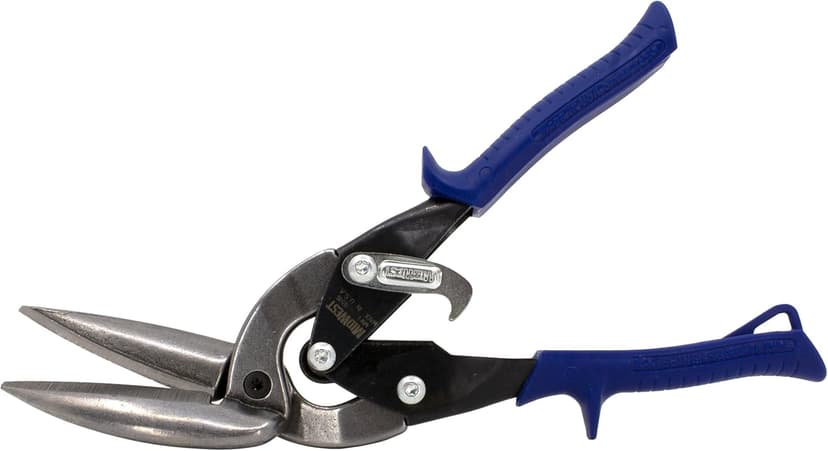 MIDWEST Power Cutters Long Cut Snip - Straight Cut Offset Tin Cutting Shears with Forged Blade & KUSH'N-POWER Comfort Grips - MWT-6516