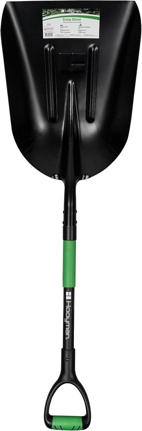Hooyman Scoop Shovel with Lightweight Aluminum Head Construction, Ergonomic No-Slip H-Grip, D Handle, and Fiberglass Core for Moving Feed, Gardening, Land Management, Yardwork, Farming, and Outdoors