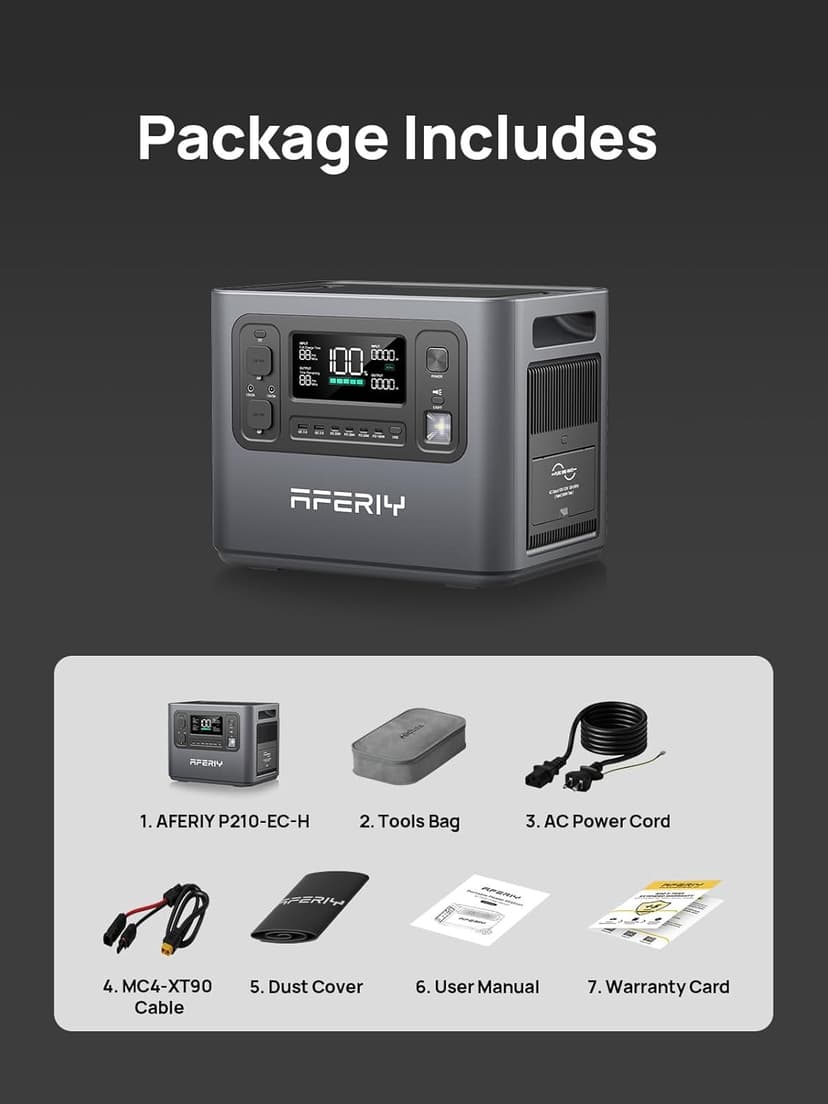 AFERIY P210 Portable Power Station 2400W (4800W Peak),2048Wh LiFePO4 Battery Generator with 1100W AC Charging & 500W Solar Charging,for Home Backup,Power Outages, Camping (Solar Panel Optional)
