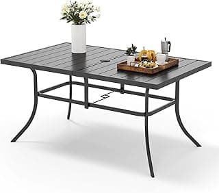 MFSTUDIO Outdoor Patio Dining Table for 6, Rectangle Weather Resistant Metal Patio Table with Adjustable Umbrella Hole, Black