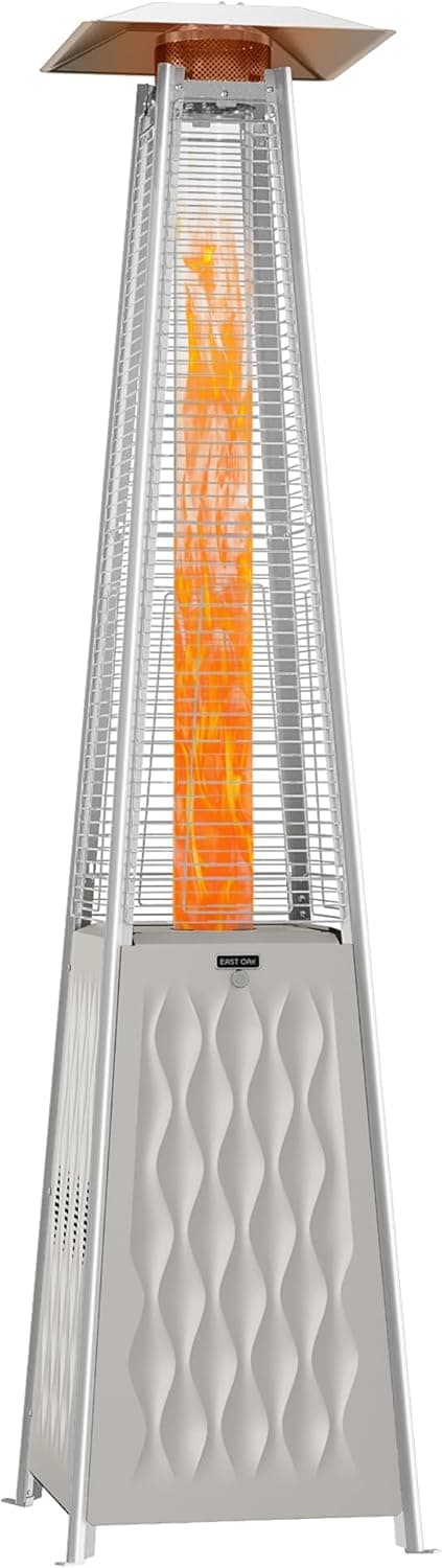EAST OAK Pyramid Patio Heater, 48,000 BTU Outdoor Patio Heater All Stainless Steel, Quartz Glass Tube Propane Heater, Triple Protection System, With Wheels, Outdoor Heater for Commercial & Residential