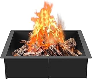 OUSHENG 32 Inch Square Fire Pit Ring Insert for Outside Wood Burning, 36 Inch Outer Large Solid Steel Firepit Liner for Above or In-Ground Outdoor DIY Camping Garden Patio Backyard