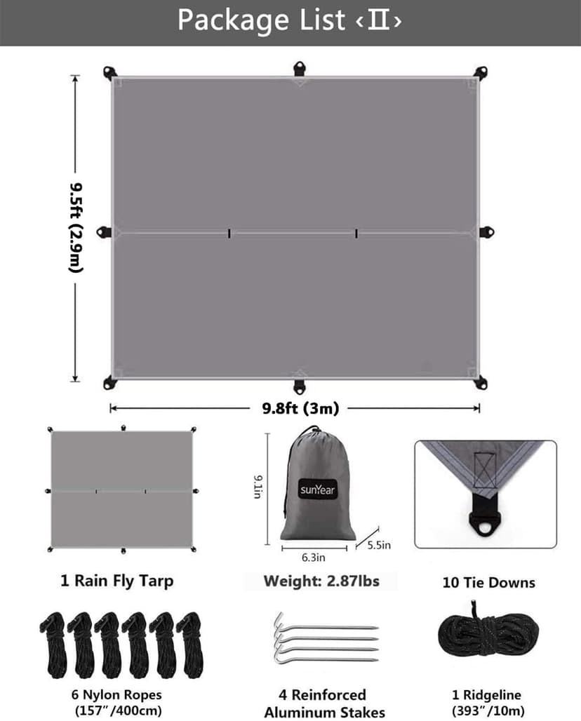 Sunyear Hammock Camping with Rain Fly Tarp and Net, Portable Camping Hammock Double Tree Hammock Outdoor Indoor Backpacking Travel & Survival, 2 Tree Straps,100% Waterproof