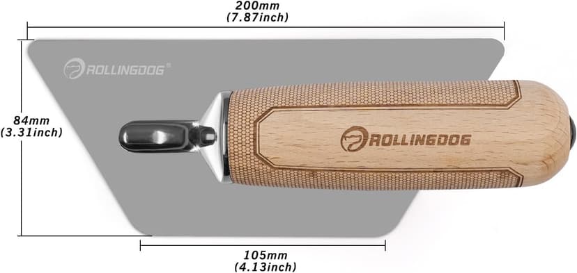 ROLLINGDOG Venetian Plaster Trowel 200mm x 105mm x 84mm - Mirror Polished 420 Stainless Steel Blade, Ergonomic Beech Handle for Decorative Finish and Polish