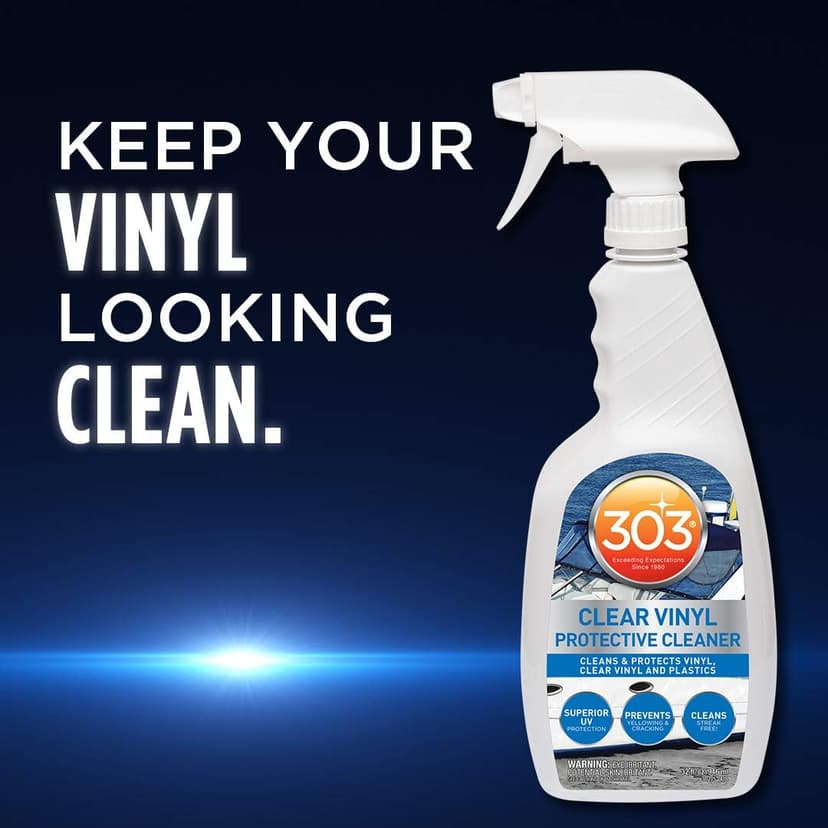 303 Products Marine Clear Protective Cleaner - Cleans and Protects Vinyl and Plastics, Provides Superior UV Protection, Prevents Yellowing and Cracking, 32oz (30215) Packaging May Vary