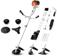 58CC Weed Wacker Gas Powered, 2-Cycle 4 in 1 Gas Weed Eater Brush Cutter with 4 Detachable Heads 18.5" Cutting Path Cordless String Trimmer Grass Cutter Machine for Lawn, Garden Care, Orange