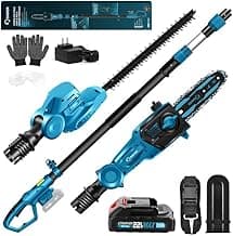 Saker Pole Saw and Pole Hedge Trimmer for Tree Trimming,66.9-98.4Inch Electric Pole Saw and Hedge Trimmer with Extension Pole,Cordless Electric Trimming Tools with Pole and 2.0Ah Battery & Charger