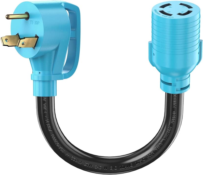 CircleCord NEMA TT-30P to L14-30R Adapter Cord, 30 Amp 3 Prong to 4 Prong Generator Plug Adapter, Generator Transfer Switch Adapter, Generator to House Inlet Box, STW 10 AWG Blue, ETL Listed