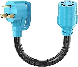 CircleCord NEMA TT-30P to L14-30R Adapter Cord, 30 Amp 3 Prong to 4 Prong Generator Plug Adapter, Generator Transfer Switch Adapter, Generator to House Inlet Box, STW 10 AWG Blue, ETL Listed