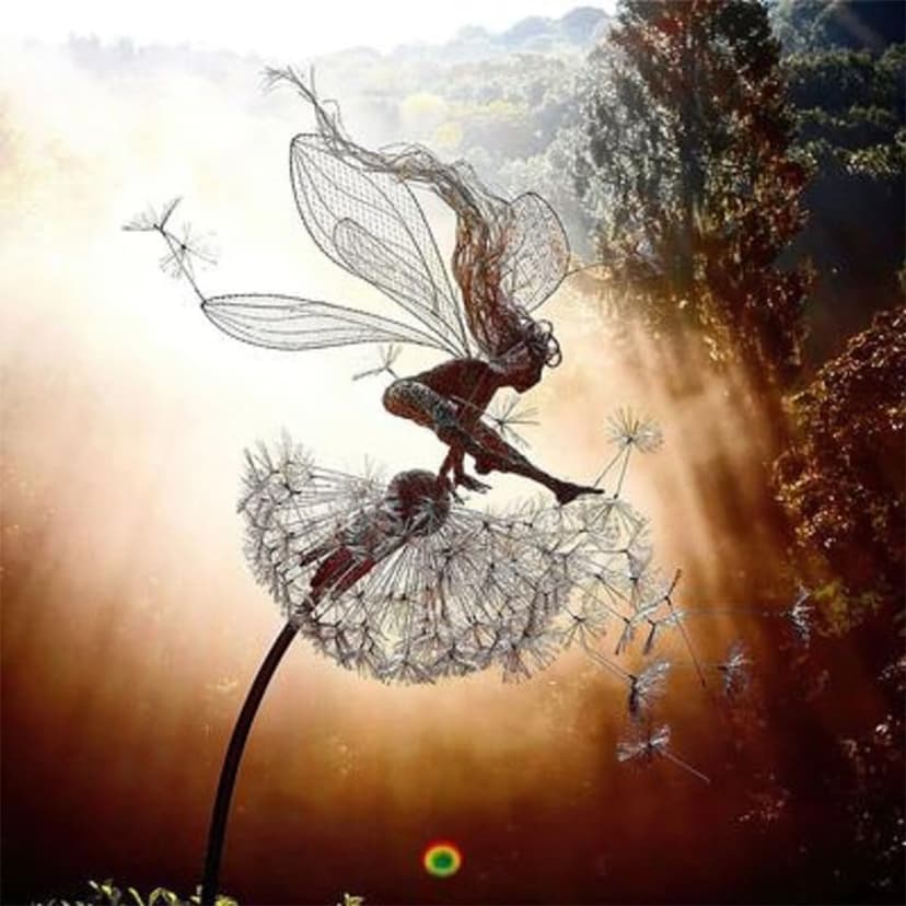 Flower Fairy Dancing with Dandelion Garden Art Sculpture Stainless Steel Statue Christmas Halloween Decoration for Outdoor Yard Courtyard Lawn Patio Metal Ornaments (Hurdle)