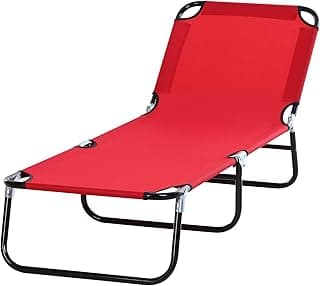 Outsunny Folding Chaise Lounge Pool Chairs, Outdoor Sun Tanning Chairs with 5-Level Reclining Back, Steel Frame for Beach, Yard, Patio, Red