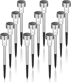 GIGALUMI Solar Lights Outdoor Waterproof, 12 Pack, Stainless Steel LED Solar Garden Lights for Patio, Lawn, Yard and Landscape, Cold White