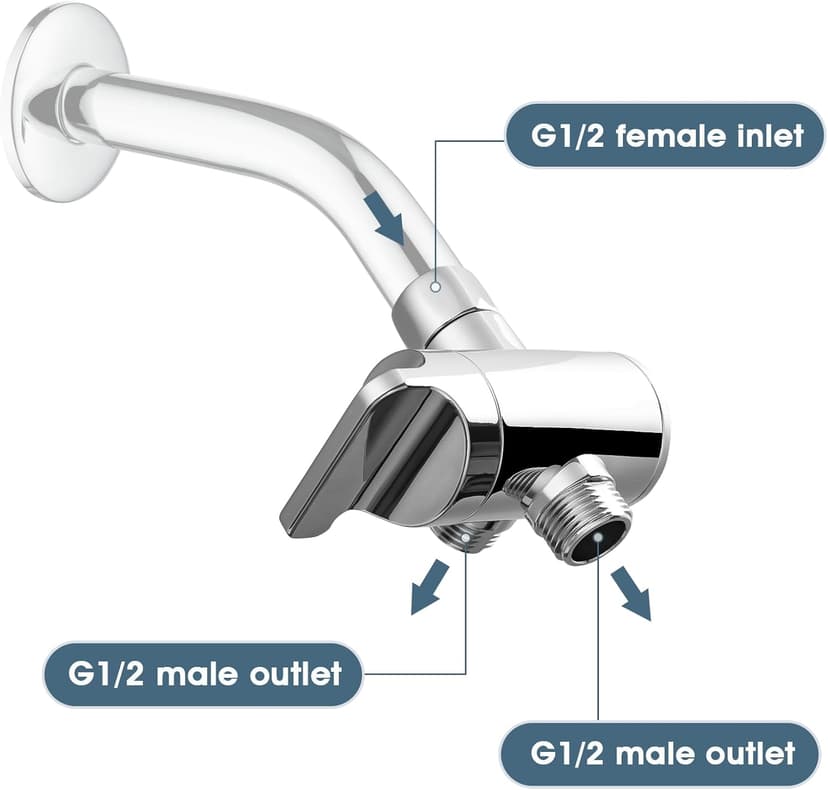 BRIGHT SHOWERS Shower Arm Diverter Valve for Hand held Showerhead and Fixed Spray Head, 3-Way Shower Head Diverter Valve, Chrome