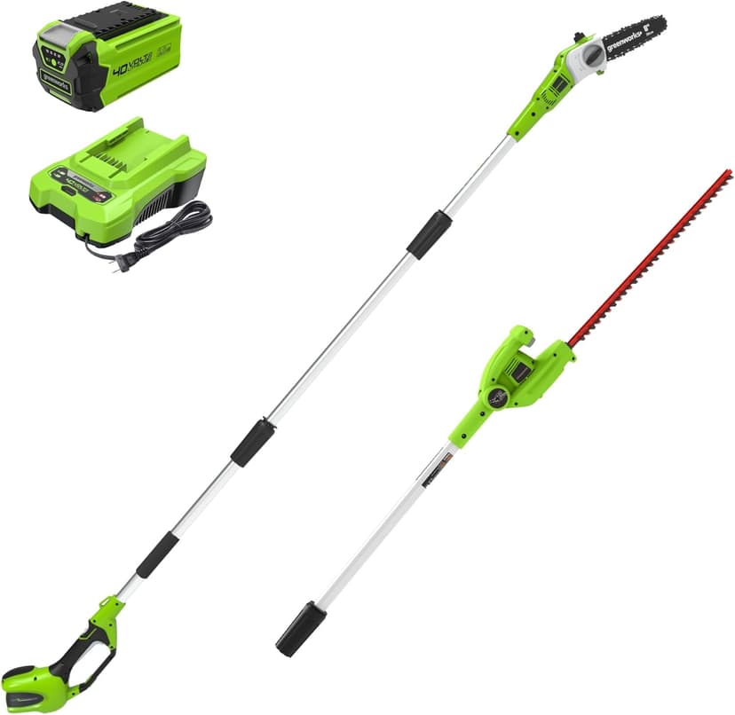 Greenworks 40V 8" Pole Saw + Pole Hedge, 2.0Ah Battery (Gen 1)