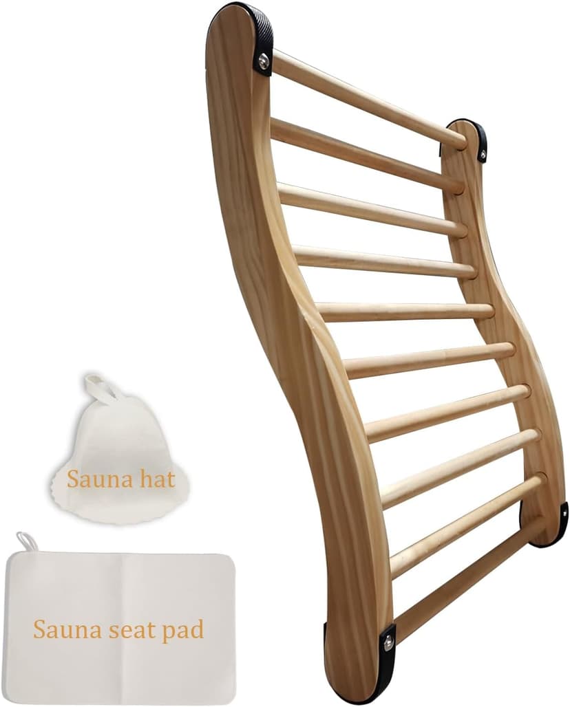 Red Cedar Sauna Backrest for Barrel or Infrared Sauna Slip-Resistant, Non-Toxic, Comfortable S-Shape Design - Cedar Sauna Accessories with Felt Sauna Hat and Seat Pad (1 Pack)