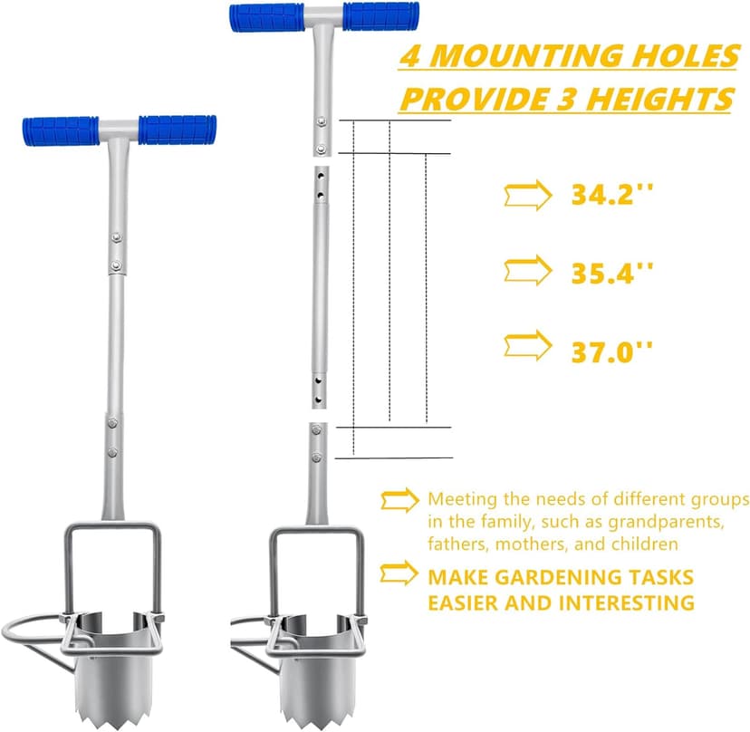 Updated Bulb Planter Long Handle for Digging, 5-in-1 Lawn and Garden Tool, Weeding, Soil Sampler, Transplanting, Sod Plugger Height Adjustable Bulb Transplanting