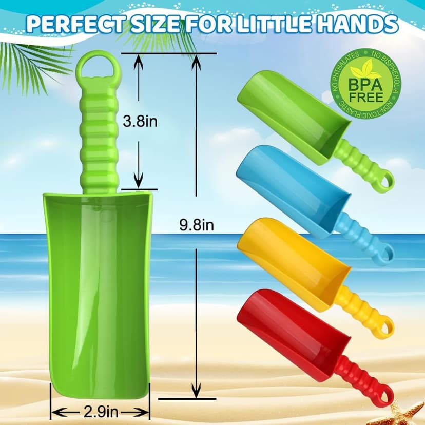 Dilabnba Big 9 inch Beach Sand Shovels Toys for Kids Adults, 9'' Solid Sand Scoop Spade for Toddlers Baby, Heavy Duty Toddler Garden Tools Sandbox Kit for Gardening Shoveling Digging Summer Fun(4PCS)