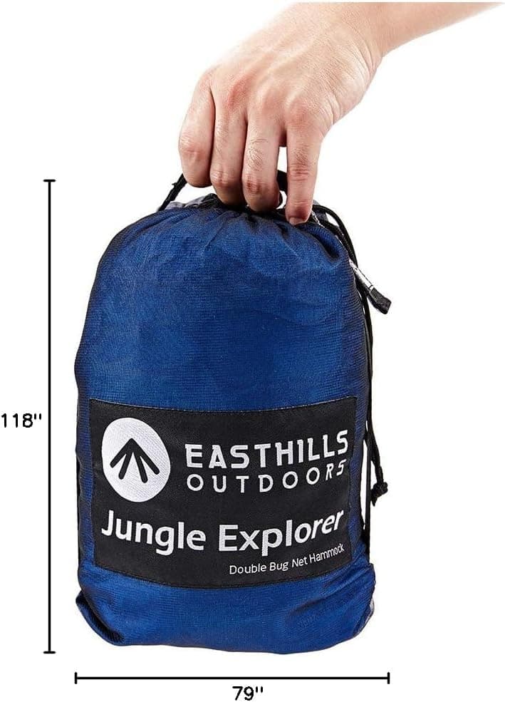 Easthills Outdoors Jungle Explorer 118" x 79" Double Camping Hammock Lightweight Rip-Stop Parachute Nylon 2 Person Hammocks with Removable Bug Net, Tree Straps and Tarp Blue