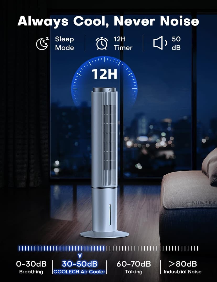 42 INCH Portable Air Conditioners w/Remote & LED Touch Screen, 4 Modes & 3 Speeds, 1-Gal Tank for 15H Cooling Evaporative Air Cooler, 12H Timer for Smart Auto-Off, 90° Oscillating Swamp Cooler
