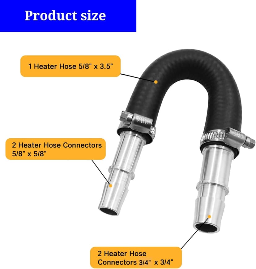 626-001 Upgrade Aluminum Engine Heater Core Bypass Kit with 5/8" 3/4" Hose Fit for Most Common Heater Hoses (with seal tape & cap)