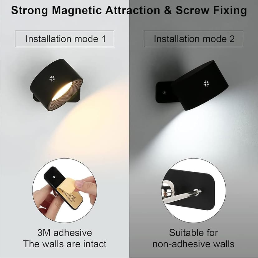 Lightess Smart LED Wall Sconces Set of 2, Dimmable Wall Mounted Lamp with 3 Lighting & RGB & Ambiance Mode, APP & Touch Control, Rechargeable Battery Operated Wall Light for Reading Bedside
